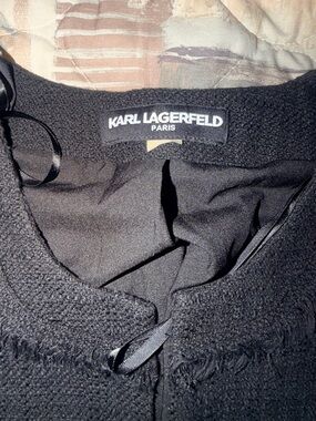 Karl Lagerfeld Black Textured Fringe-Trim Jacket